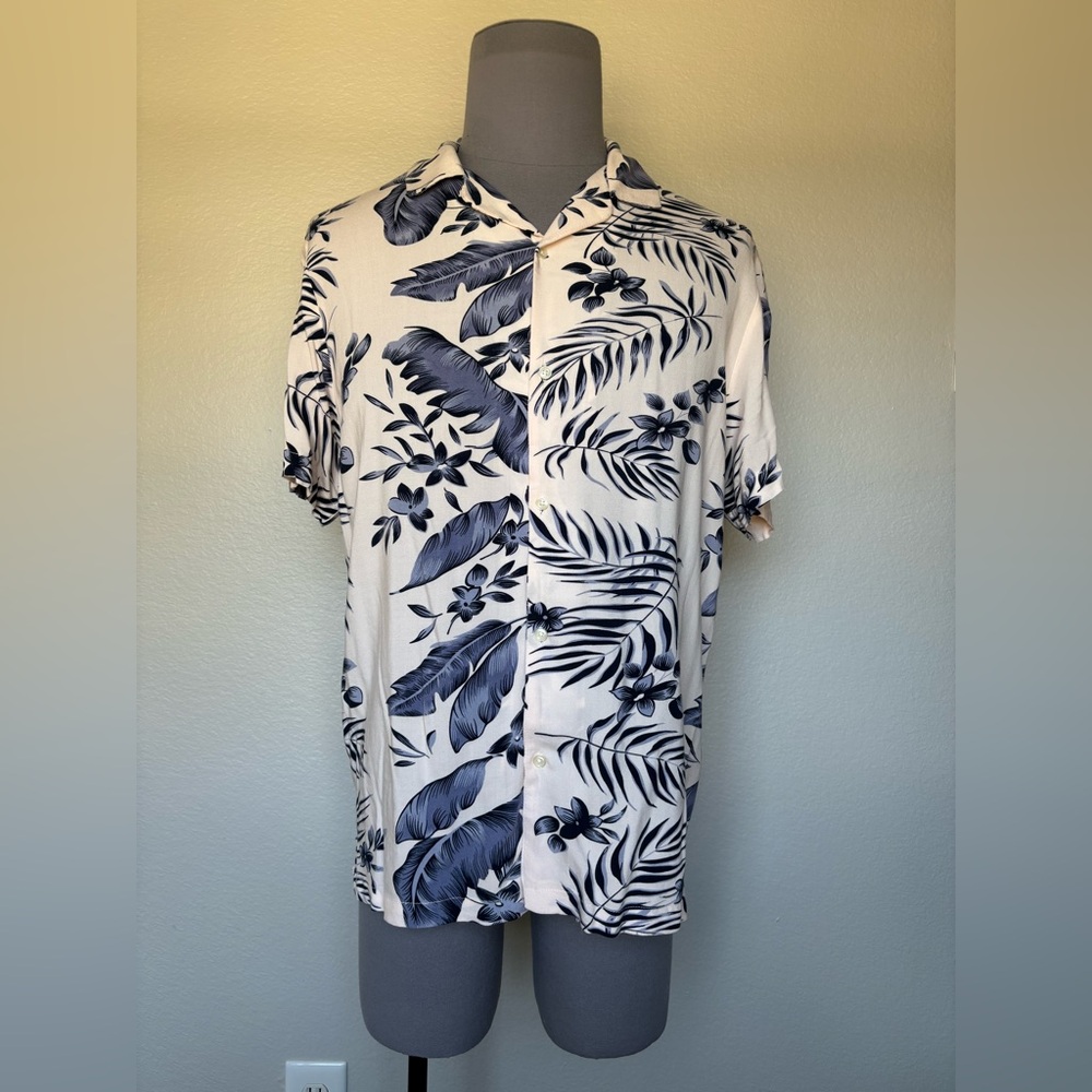 Denim & Flower Men's Navy and beige  Tropical Shirt